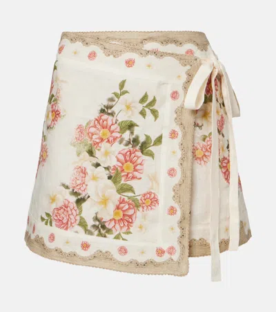 Agua By Agua Bendita Luna Paraiso Floral-printed Linen Mini Skirt In Multi