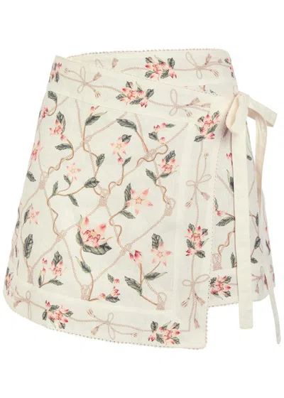 Agua By Agua Bendita Luna Floral-print Linen Mini Wrap Skirt In Multicoloured