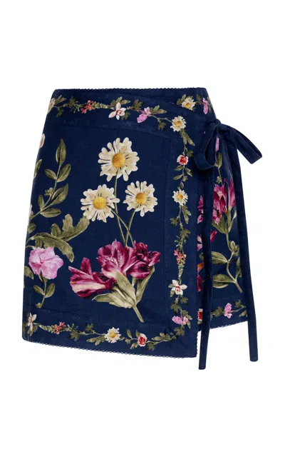 Agua By Agua Bendita Luna Linen Wrap Mini Skirt In Animal Print