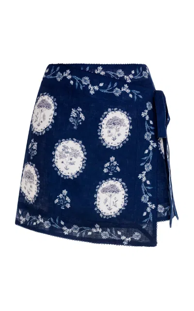 Agua By Agua Bendita Luna Linen Wrap Mini Skirt In Blue
