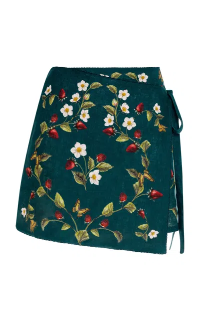 Agua By Agua Bendita Luna Linen Wrap Mini Skirt In Green