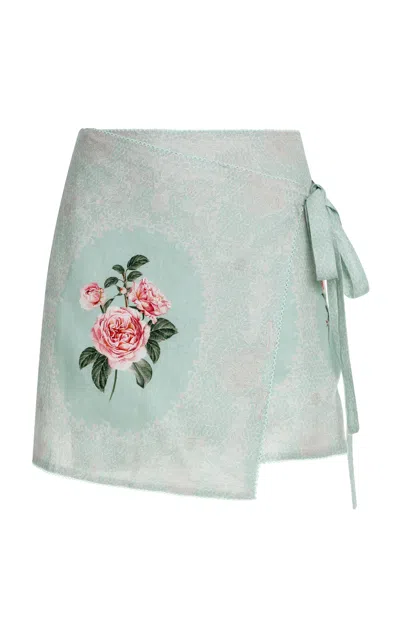 Agua By Agua Bendita Luna Nostalgia Linen Mini Wrap Skirt In Blue