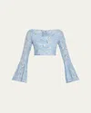 Agua By Agua Bendita Limoncillo Lymanopoda Cropped Bead-embellished Printed Linen Top In Lymanopoda
