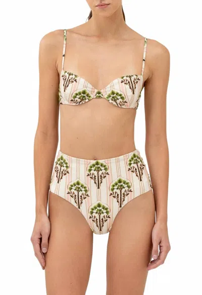 Agua By Agua Bendita Magdalena Moriche Palm Embroidered Printed Bikini Top In Neutral/pink In Multi