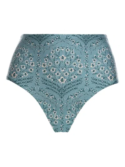Agua By Agua Bendita Magenta Ceiba Floral-print High-waist Bikini Bottoms In Blue