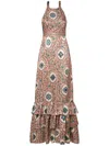 Agua By Agua Bendita Magnolia Cofre Embroidered Linen-silk Maxi Dress In Pink