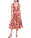 Agua By Agua Bendita Lago Maiz Printed Linen Midi Dress In Red