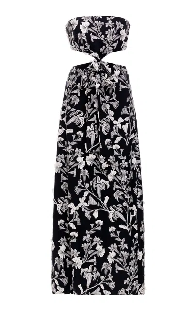 Agua By Agua Bendita Malaquita Strapless Jacquard Midi Dress In Black,white