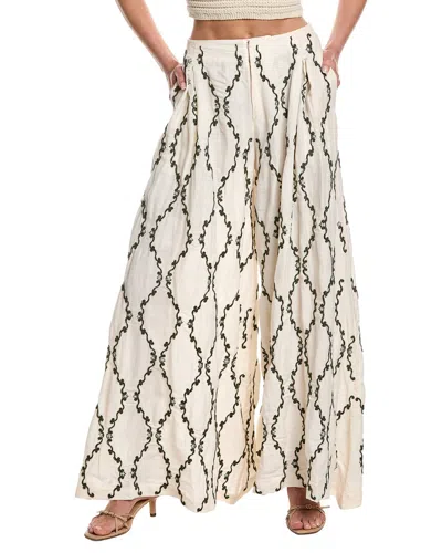 Agua By Agua Bendita Marea Colado Embroidered Linen Wide-leg Pants In White
