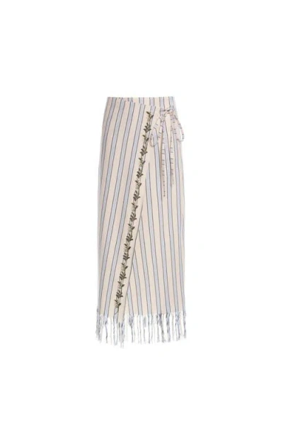 Agua By Agua Bendita Maria Valle Floral-embroidered Striped Pareo Maxi Skirt In Multi