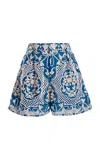 Agua By Agua Bendita Martea Embroidered Linen Shorts In Blue