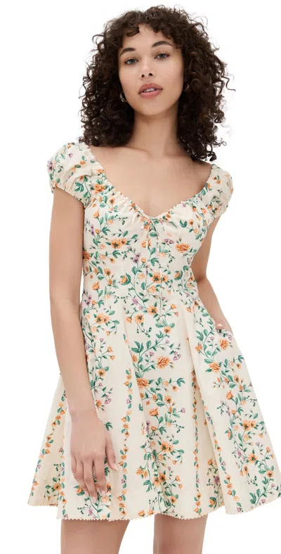 Agua By Agua Bendita Mati Chinesis Floral-print Pleated Cotton Mini Dress In Cream