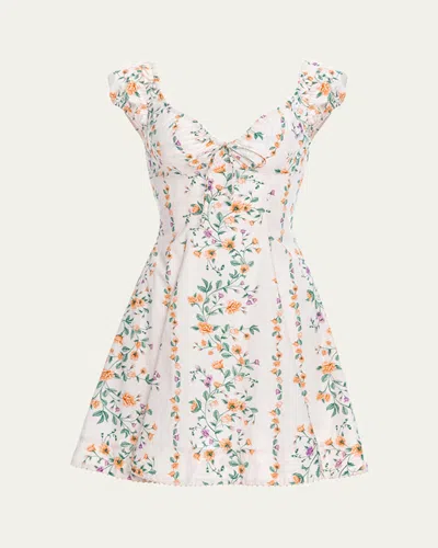 Agua By Agua Bendita Mati Chinesis Floral-print Pleated Cotton Mini Dress In Cream