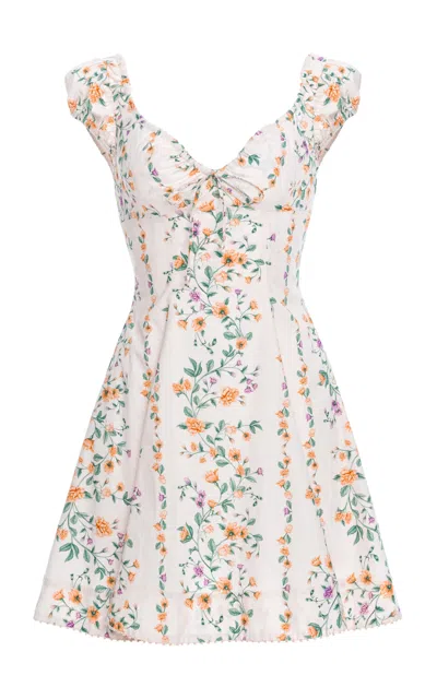 Agua By Agua Bendita Mati Chinesis Floral-print Pleated Cotton Mini Dress In Cream
