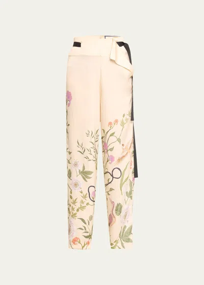 Agua By Agua Bendita Memoria Relaxed Tie-waist Floral Trousers In Ivory