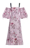 Agua By Agua Bendita Mercedes Off-the-shoulder Linen Midi Dress In Light Pink