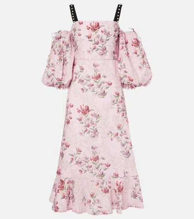 Agua By Agua Bendita Mercedes Wisteria Floral Linen Midi Dress In Pink