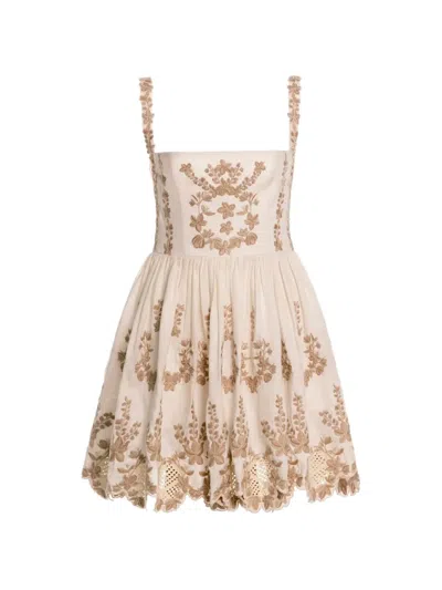 Agua By Agua Bendita Mielero Cauca Floral-embroidered Mini Dress In Neutral
