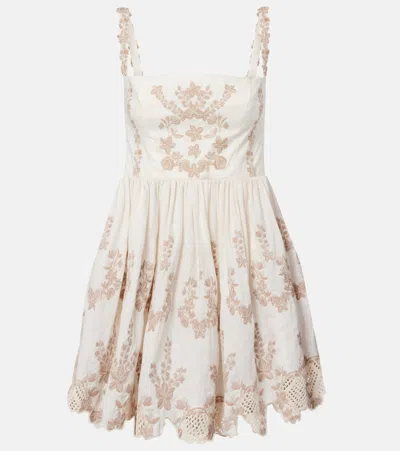 Agua By Agua Bendita Mielero Embroidered Linen Minidress In White