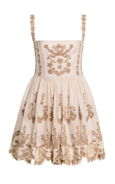Agua By Agua Bendita Mielero Mini Cauca Embroidered Linen Mini Dress In Neutral