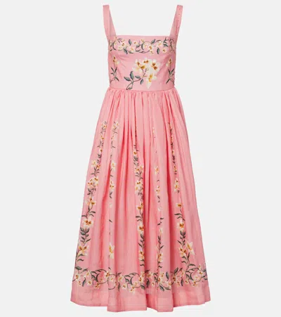 Agua By Agua Bendita Mielero Promesa Floral-print Embroidered Midi Dress In Pink