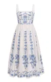 Agua By Agua Bendita Miramar Embroidered Linen Midi Dress In White