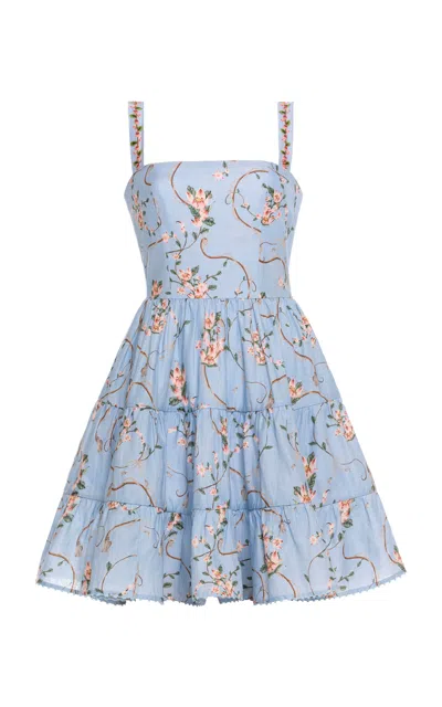 Agua By Agua Bendita Lima Floral-print Tiered Mini Dress In Blue
