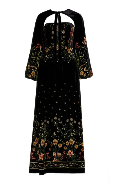 Agua By Agua Bendita Alamo Paramo Cutout Floral-print Velvet Maxi Dress In Multi
