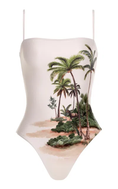 Agua By Agua Bendita Durazno Arena Landscape-print Swimsuit In Neutral