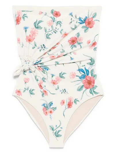 Agua By Agua Bendita Morena Mosqueta Knotted Floral-print Strapless Recycled Swimsuit In White