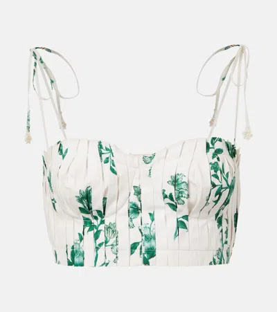 Agua By Agua Bendita Moringa Floral Pleated Cotton Crop Top In White