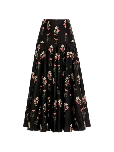 Agua By Agua Bendita Nacar Noche Embroidered Maxi Skirt In Black