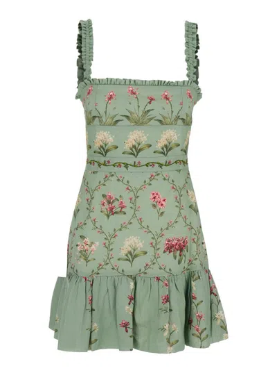 Agua By Agua Bendita 'nieve'  Green Long Dress With All-over Floral Print