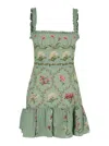 Agua By Agua Bendita Nieve Green Long Dress With All-over Floral Print In Linen Woman