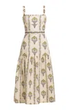 Agua By Agua Bendita Nispero Embroideredd Linen Midi Dress In Neutral