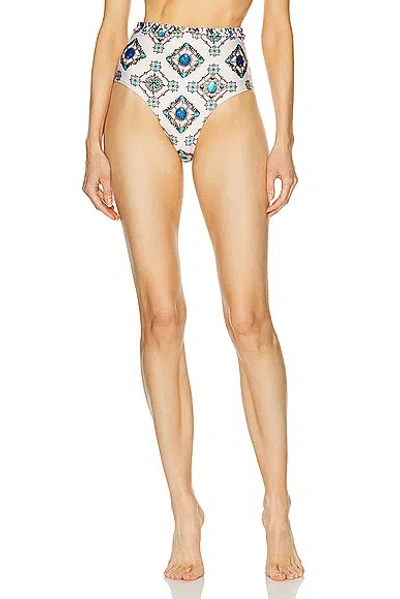 Agua By Agua Bendita Nopal Bikini Bottom In White & Blue