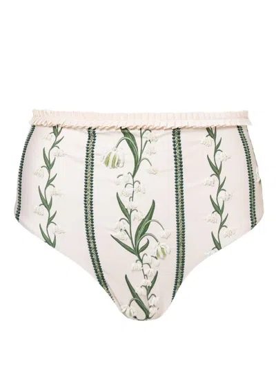 Agua By Agua Bendita Nopal Perla Embroidered Ruffle Bikini Bottoms In Multicolor