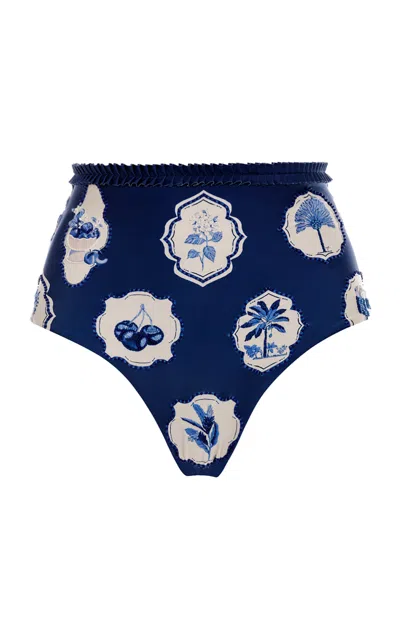 Agua By Agua Bendita Nopal Printed Bikini Bottom In Navy