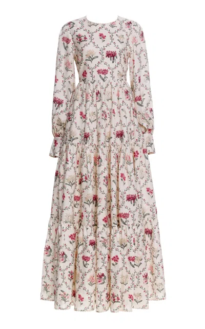 Agua By Agua Bendita Nuez Floral Linen Maxi Dress In White