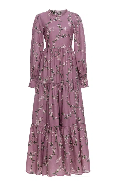 Agua By Agua Bendita Nuez Tiered Linen Maxi Dress In Purple