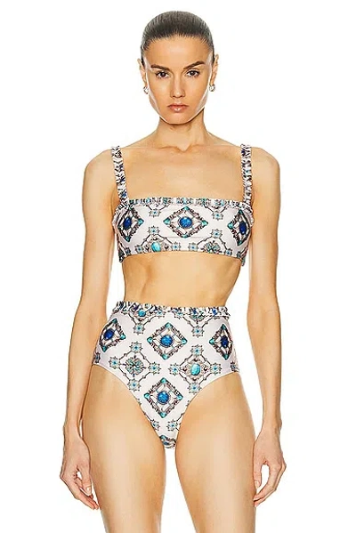 Agua By Agua Bendita Olmo Bikini Top In White & Blue