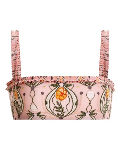 Agua By Agua Bendita Olmo Lunar Embroidered Bikini Top In Pink