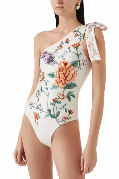 Agua By Agua Bendita One-shoulder One-piece Swimsuit In Chinesis In White