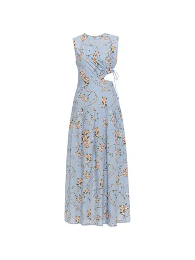 Agua By Agua Bendita Otono Navegante Cut-out Floral-print Midi Dress In Blue