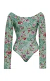 Agua By Agua Bendita Palazzo Printed Linen Top In Green