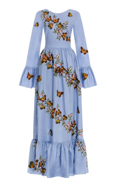 Agua By Agua Bendita Papaya Orquidea Linen Maxi Dress In Blue
