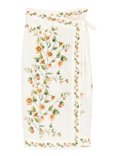 Agua By Agua Bendita Luna Floral-print Linen Midi Wrap Pareo In White