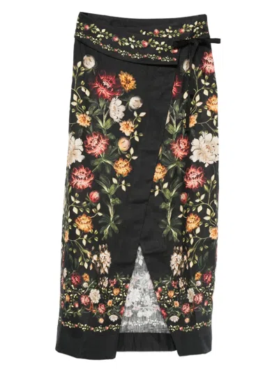 Agua By Agua Bendita Pareo Midi Floral Skirt In Black