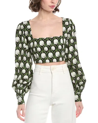 Agua By Agua Bendita Pera Cropped Floral-print Twill Top In Black