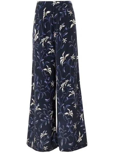 Agua By Agua Bendita Piñon Café Floral-print Recycled-twill Wide-leg Pants In Blue